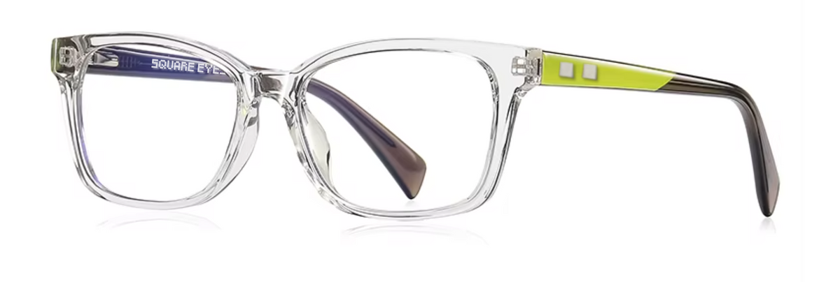 Oslo glasses in Clear/Lime — angled view