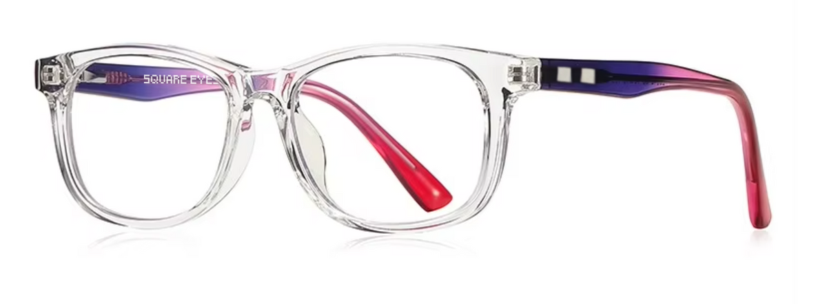 Rio glasses in Clear/Purple — angled view