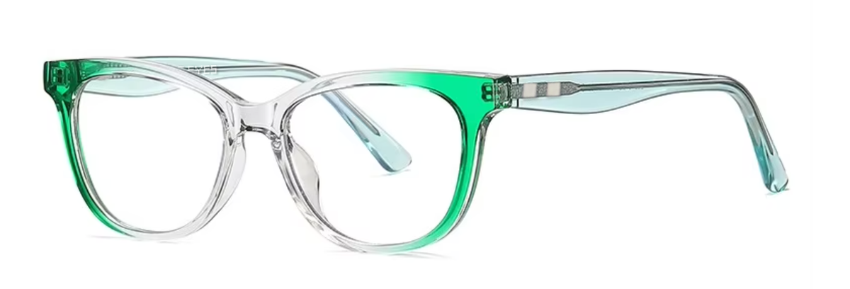Seoul glasses in Clear/Green — angled view